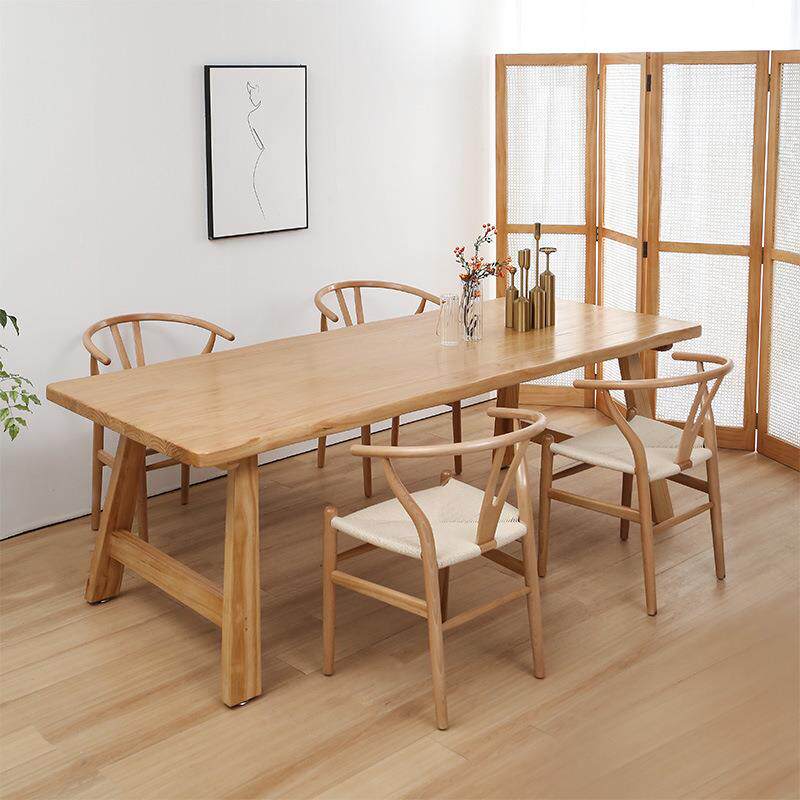 原木实木餐椅休闲客长桌子韩式餐厅家用吃饭餐桌田园风民宿餐桌椅