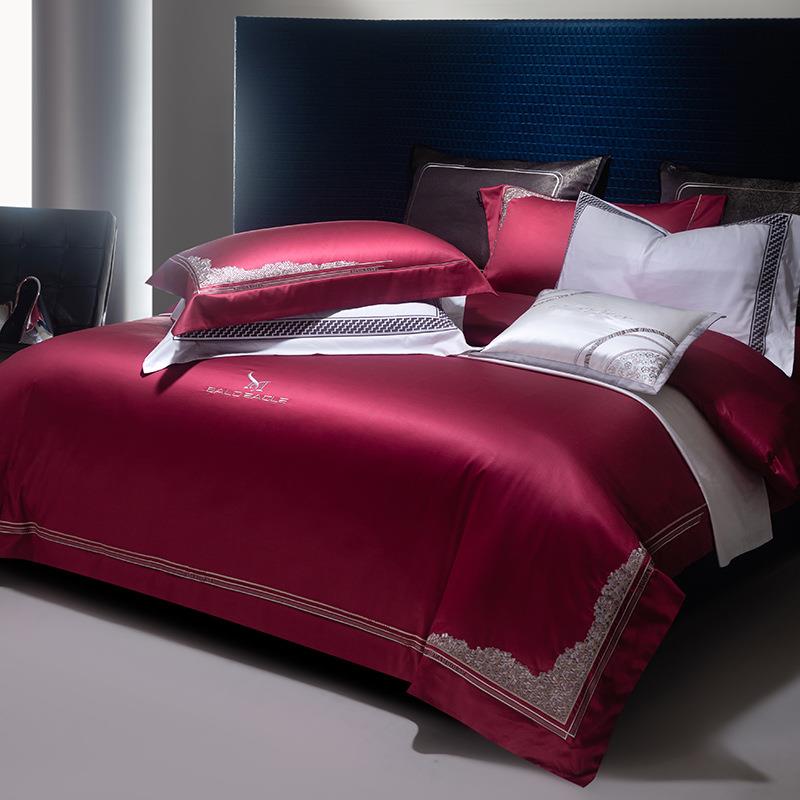 高端140支刺绣长绒棉四件套纯棉全棉裸睡床单床笠被套轻奢秋冬