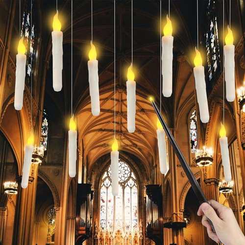 万圣节12支LED漂浮蜡烛带蜡烛棒和遥控无焰蜡烛闪烁式蜡烛灯