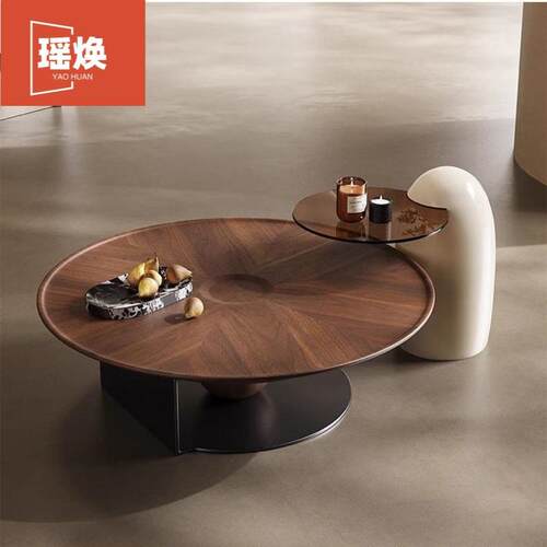 轻奢极简圆形飞碟茶几小户型现代客厅茶几设计师意式中式古风茶几