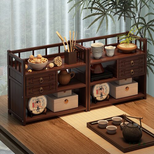 中式复古小型茶具博古架收纳