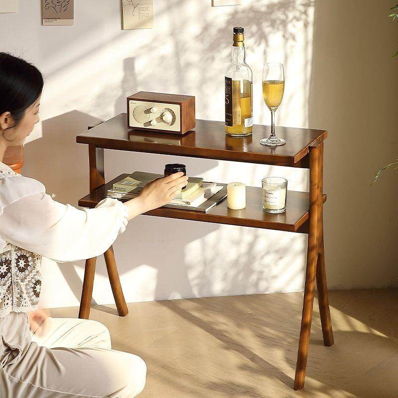 复古客厅沙发边柜侧边实木边几双层可移动置物架卧室床头柜小桌子