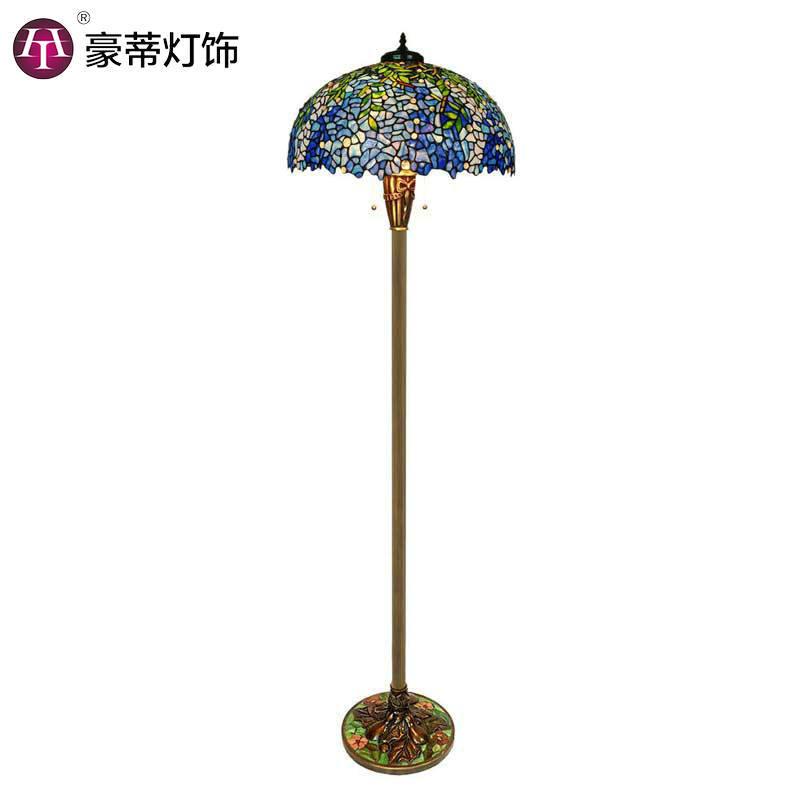 直销欧式古典蓝色紫藤落地灯具客厅卧室彩色玻璃艺术灯饰20