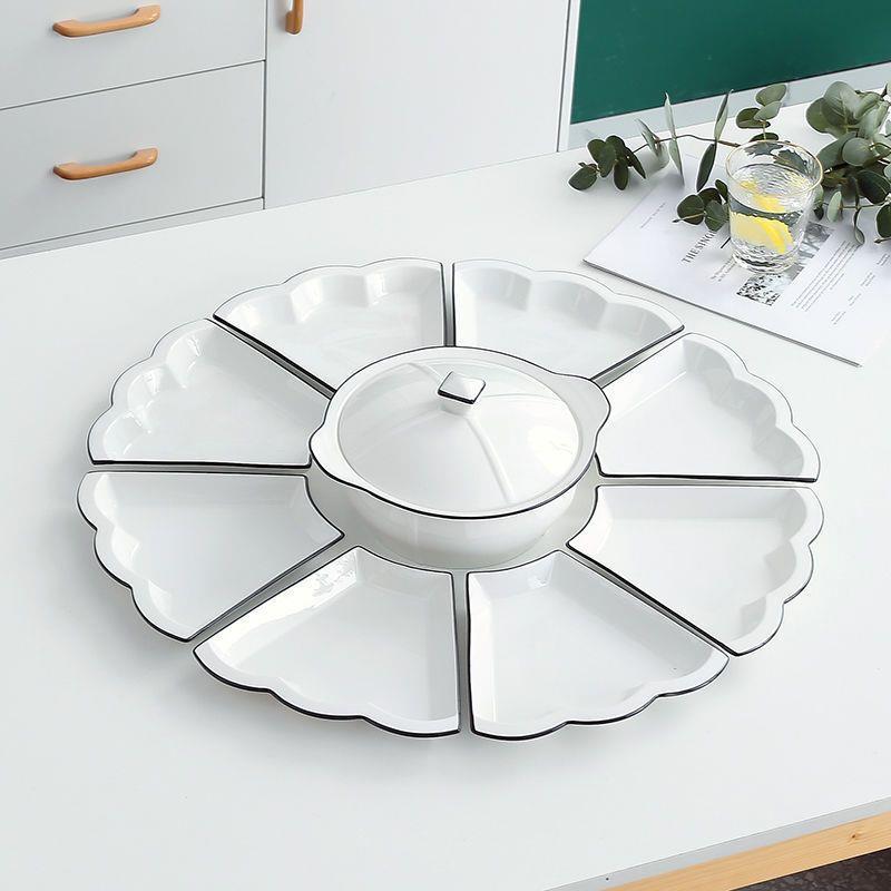 过年夜饭圆扇形盘子中式火锅菜盘家用陶瓷团圆拼盘餐具组合碗碟套