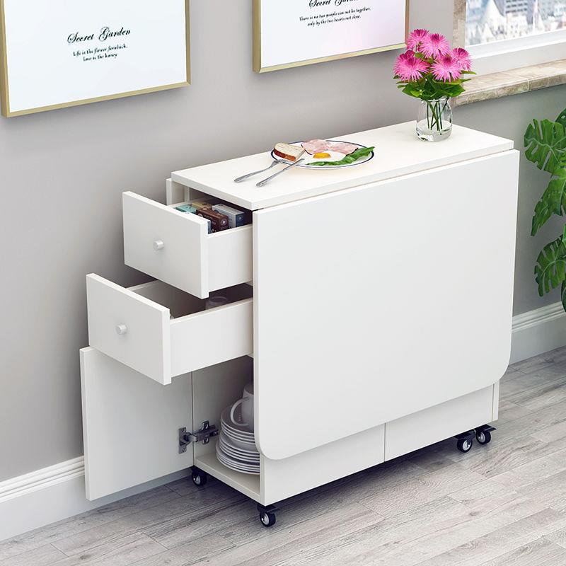 简约现代小户型伸缩折叠餐桌长方形移动厨房储物柜简易饭桌椅组合