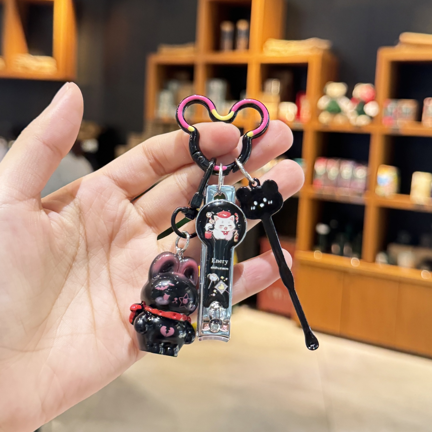 天使恶魔兔兔米奇扣挂件钥匙扣带指甲刀挖耳勺情侣闺蜜包包挂饰