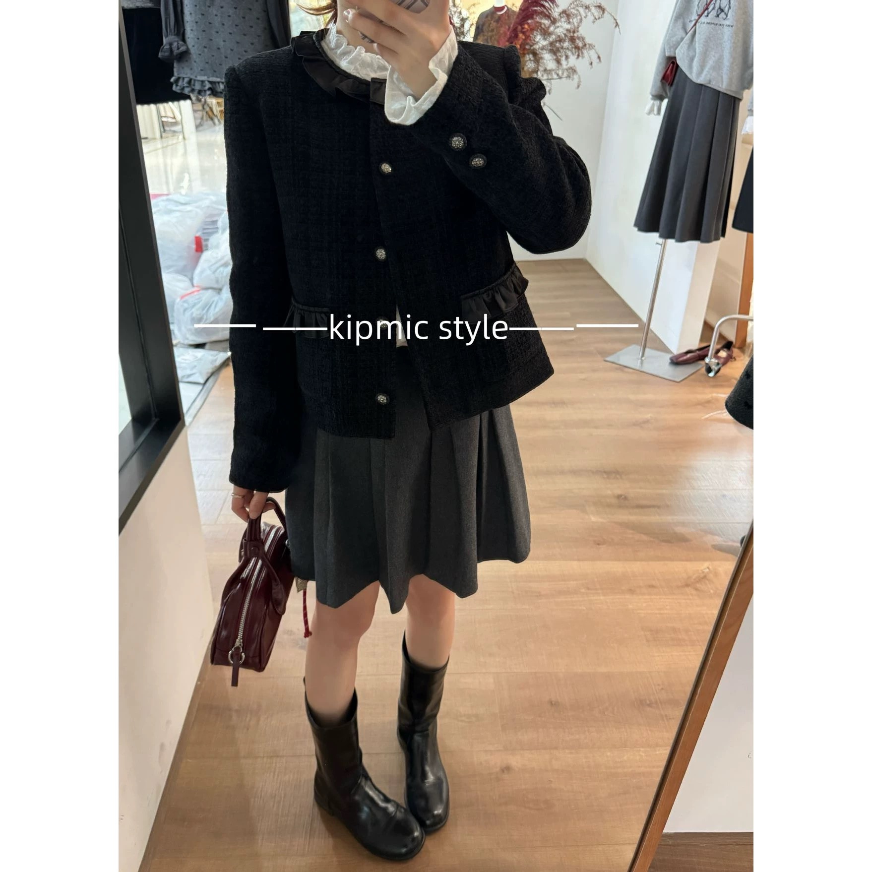 11/13 贵气小香风！90白鹅绒重工花边羊毛外套 胸围100衣长56