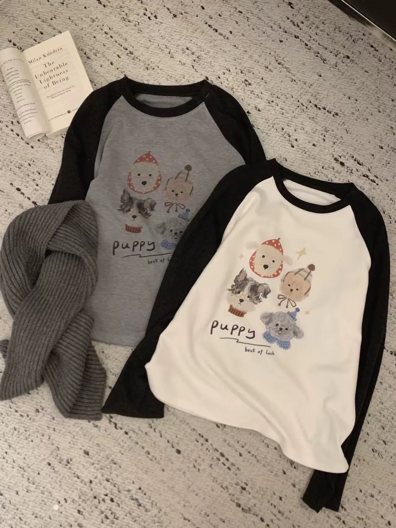 10/31 慵懒风～双面德绒撞色感卡通图案上衣 胸围104衣长61