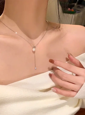 人鱼之泪珍珠项链女士抽拉锁骨链高级感轻奢小众颈链choker毛衣链
