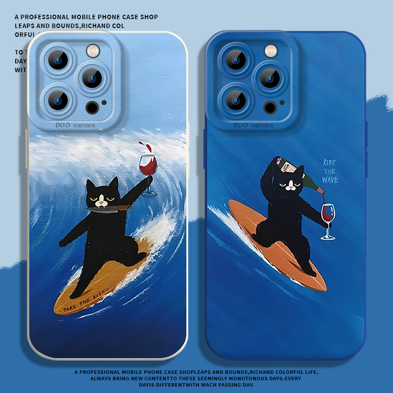 适用小米红米系列手机壳冲浪猫咪