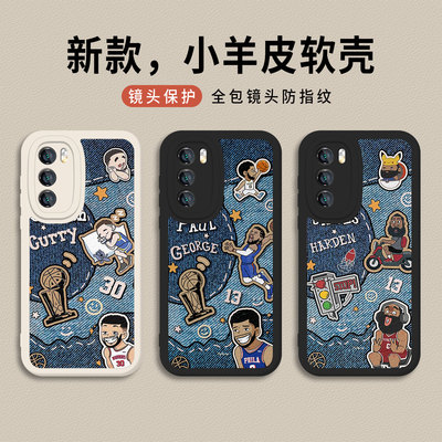 适用iqoo一加手机壳仿皮牛仔篮球