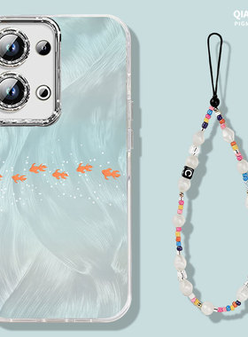 金鱼适用oppoReno14手机壳findx7pro小鱼x8海洋13好看12高颜值11女ultra创意s蓝色渐变x6挂绳10/9/8/7/6/5/x5