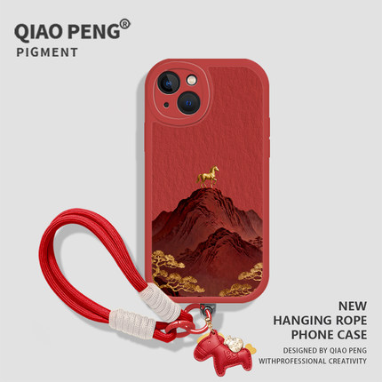 带挂绳金山马适用小米15手机壳14马年17promax新年12本命年note13小羊皮11红米k90k80k60k70k50k40红色turbo4