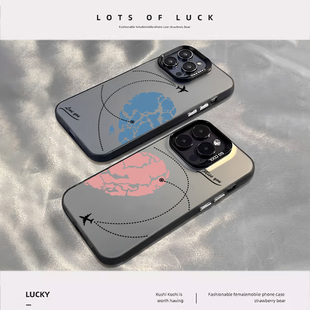 爱心飞机情侣适用苹果15promax手机壳iPhone16小米13高级感14华为pura70地图mate60小众nova12红米vivo荣耀17