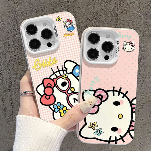 适用苹果手机壳波点格子猫咪