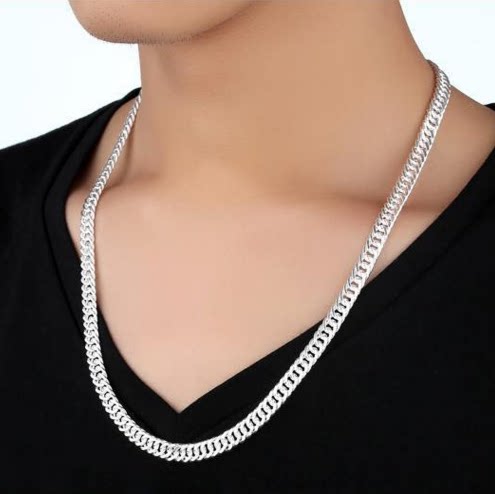 经典款纯银项链99足银古巴马鞭链潮男银链子霸气男士粗款链条嘻哈
