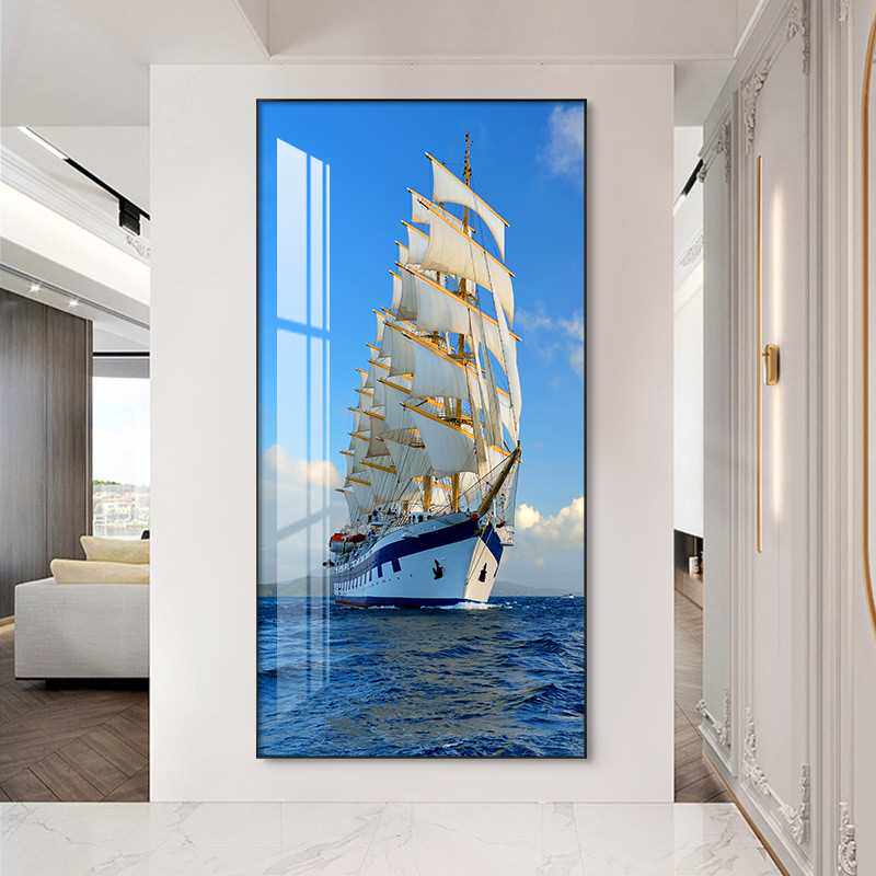 高档玄关装饰画一帆风顺现代简约玄幻装饰画竖版入户走尽头过道壁