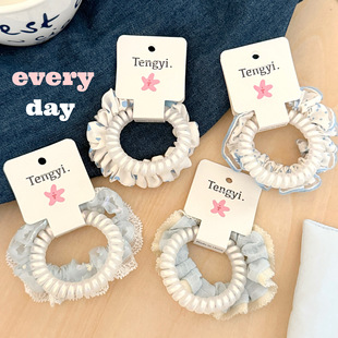 春节小礼品蓝色系电话线发圈耐用少女心高弹力头绳高级套装感扎头