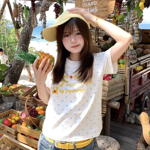 猪猪队长美式波点字母印花短袖T恤女款2026新款夏季正肩打底上衣