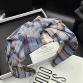 原创新款 港风复古发卡发箍女高颅顶时尚 格子发捆头饰宽边压发头箍