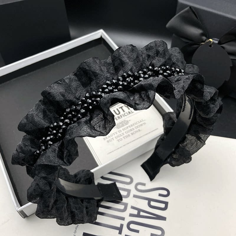 公主风高级感黑发卡发箍女色串珠缠绕高颅顶显脸小压发洗脸头箍
