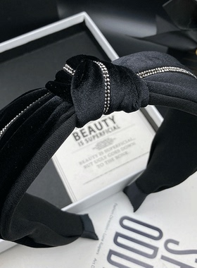 高定绒面镶钻发卡发箍女高颅顶宽边打结发捆头饰外出压发洗脸头箍