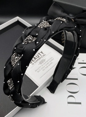 2023韩国网红新款发箍女小香风编织缎面宽边发卡黑色高级感头箍