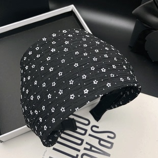 黑色复古印花发卡发箍女款超宽边头饰带齿防滑遮白发压发洗脸头箍