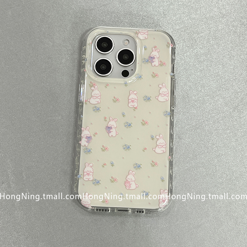 可爱卡通小碎花兔子适用苹果16ProMax手机壳少女心iPhone13新款16pro小众女款14防摔15PRO硅胶简约全包保护套