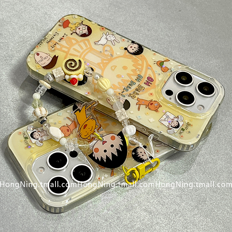日系少女卡通可爱樱桃小丸子适用苹果16ProMax手机壳带链条iPhone13新款16pro小众女款14防摔15PRO硅胶全包软