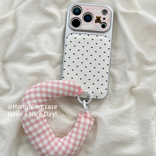 小香风爱心手腕挂绳适用iPhone17ProMax手机壳简约轻奢苹果16pro新款15PRO女款小众13硅胶14防摔全包软壳韩系