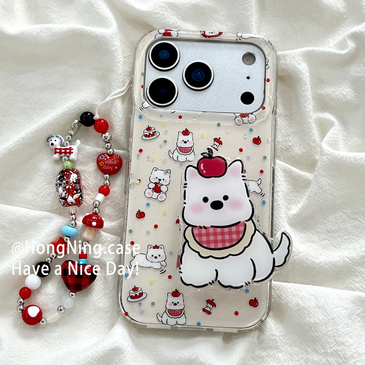 可爱卡通西高地小狗带支架适用iPhone17ProMax链条手机壳苹果16pro新款15PRO女款小众13硅胶14防摔全包保护套,3C数码配件,手机保护套/壳,淘宝优惠券,粉丝福利购,淘宝优惠卷