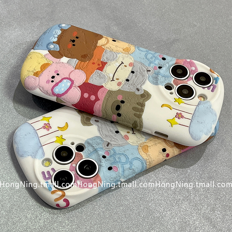 油画涂鸦可爱卡通适用苹果14手机壳iPhone16ProMax新款小众13pro防摔15pro硅胶11女款12男生简约水贴全包软壳
