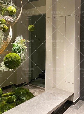 酒店中庭绿植苔藓球吊挂造景定制