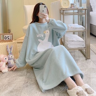 睡裙女秋冬季睡衣珊瑚绒可爱菠萝2025年新款法兰绒保暖家居服冬天