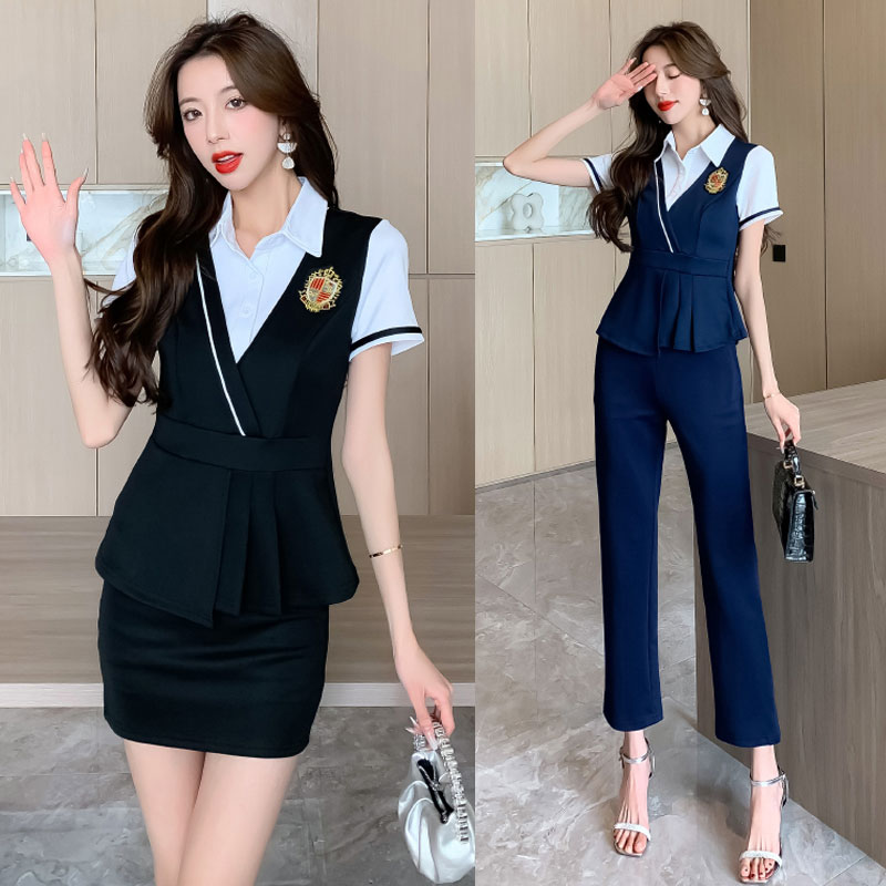 高端酒店空姐制服女工作服2023夏按摩技师服显瘦足浴桑拿工衣套装
