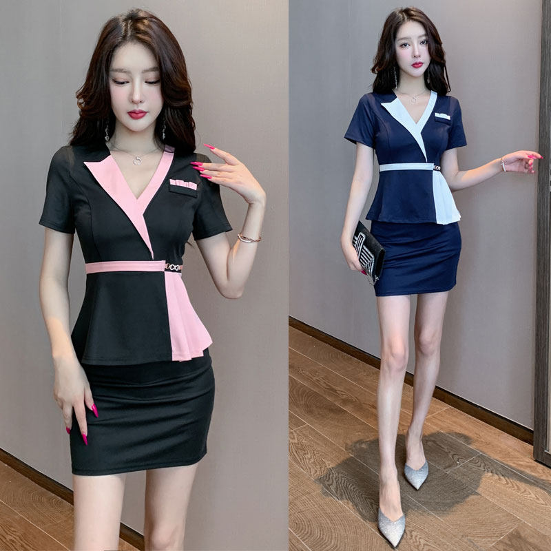 修身足浴工衣遮肚气质桑拿按摩女技师服显瘦夏款spa浴场短裙套装