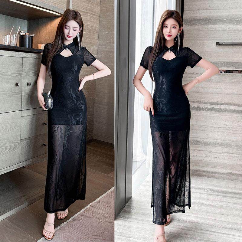 新中式改良旗袍长裙春季新款气质性感镂空夜场KTV足浴技师连衣裙,女装/女士精品,酒店工作制服,淘宝优惠券,粉丝福利购,淘宝优惠卷