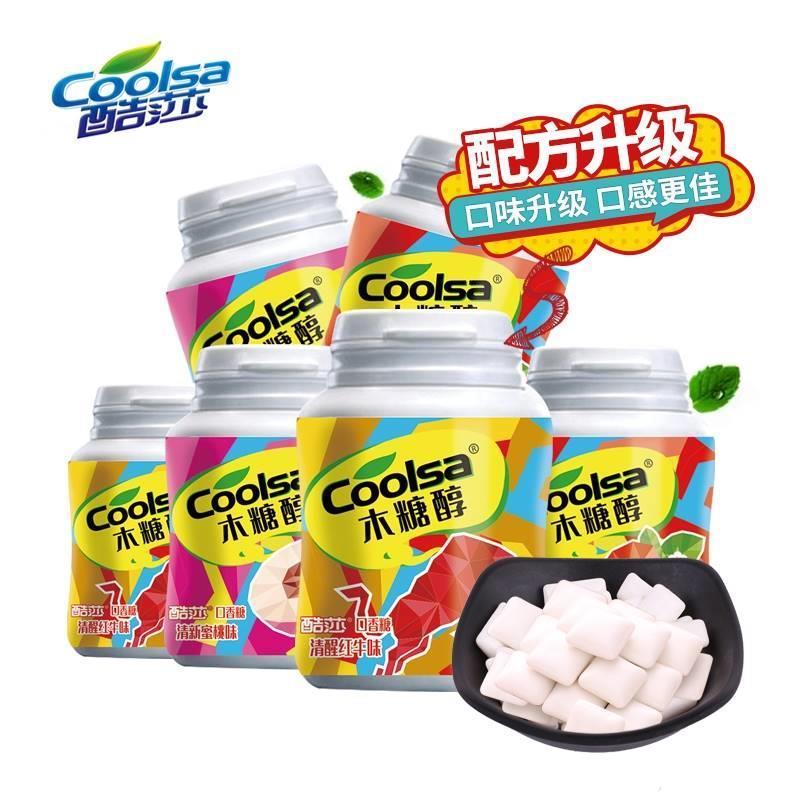 酷莎口香糖木糖醇口气清新蜜桃草莓味网红泡泡糖零食9块9罐装瓶装