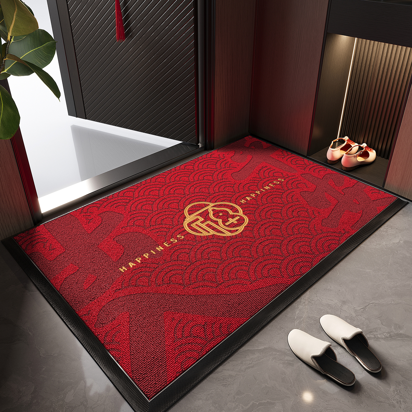 红色入户门地垫高端喜庆防滑脚垫