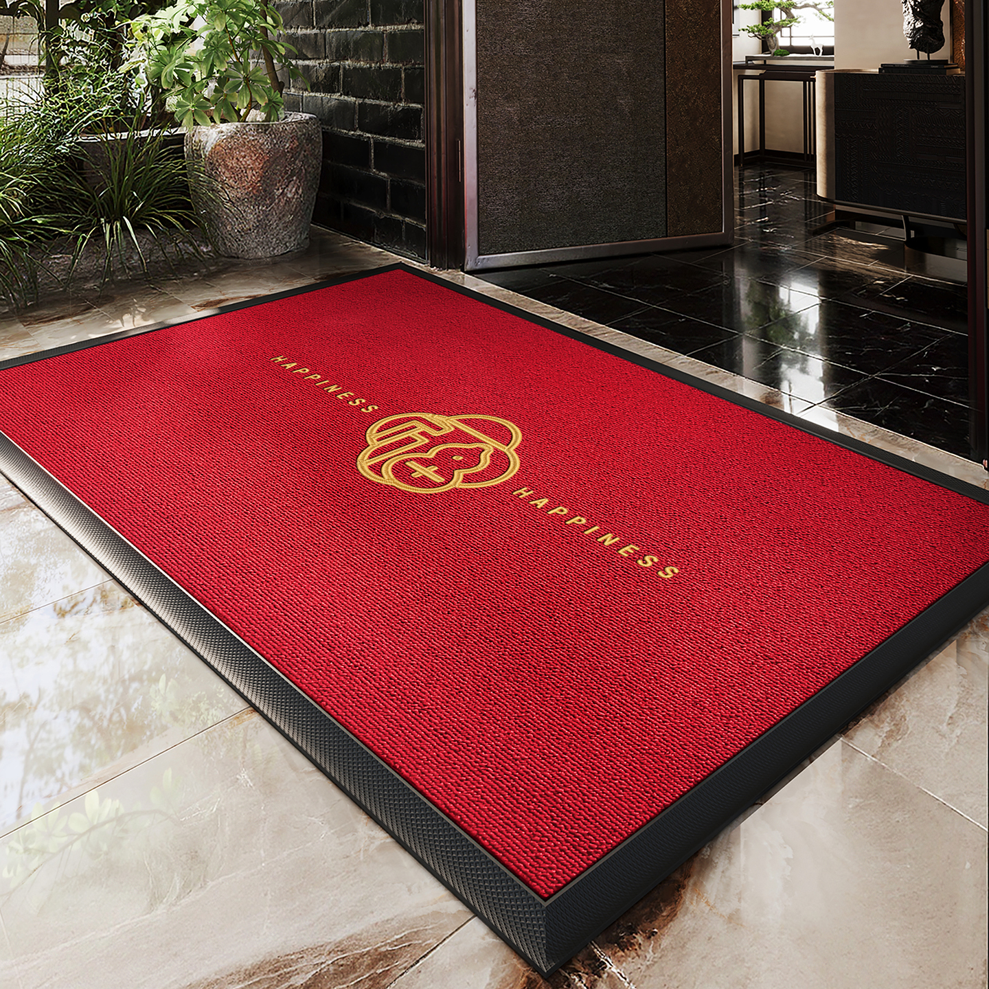 高端红色入户门地垫别墅防滑脚垫室外大门口蹭土耐脏除尘地毯门垫