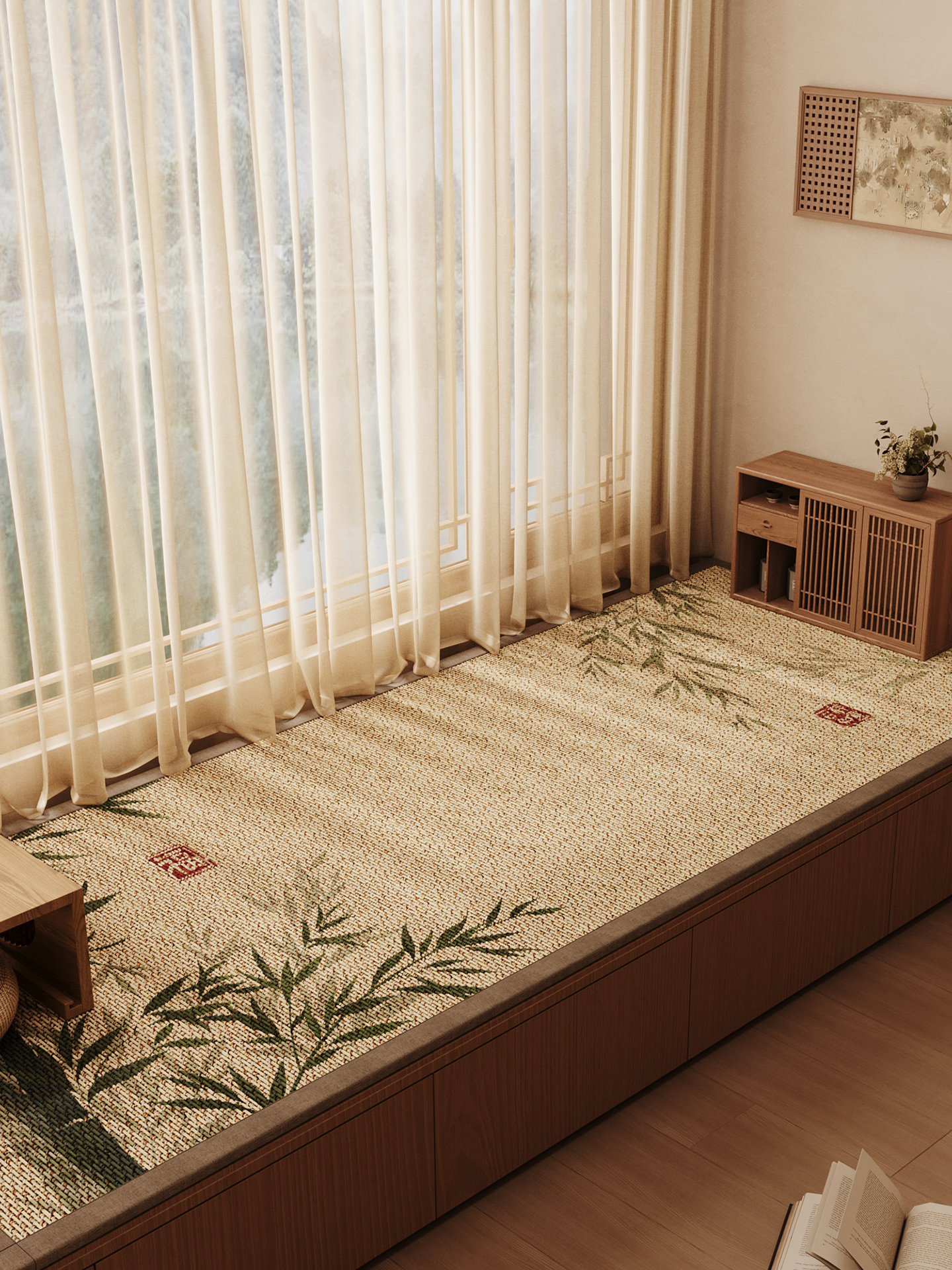 新中式飘窗垫竹编坐垫主卧阳台窗台凉席座垫四季通用榻榻米垫定制