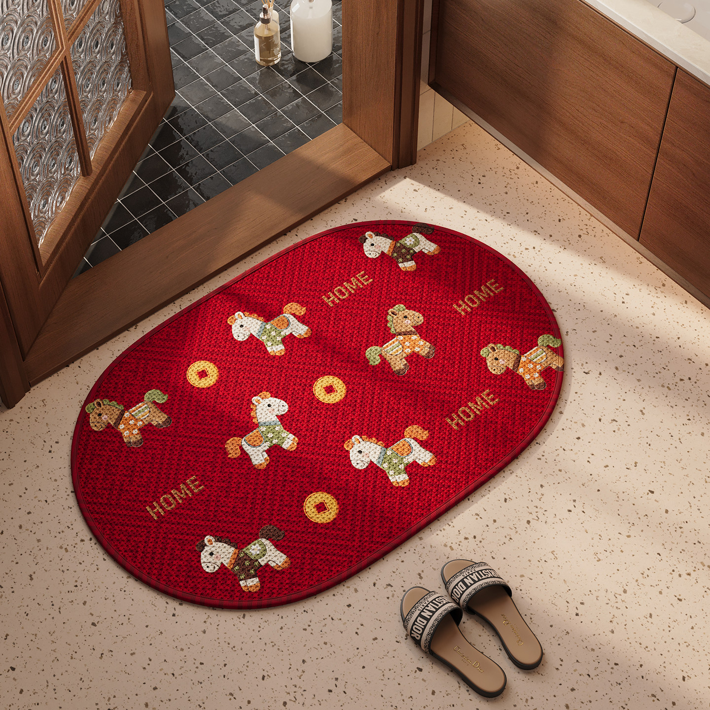 浴室防滑地垫免洗脚垫厕所卫浴卡通门垫红色喜庆卫生间吸水速干垫,居家布艺,家用脚垫,淘宝优惠券,粉丝福利购,淘宝优惠卷