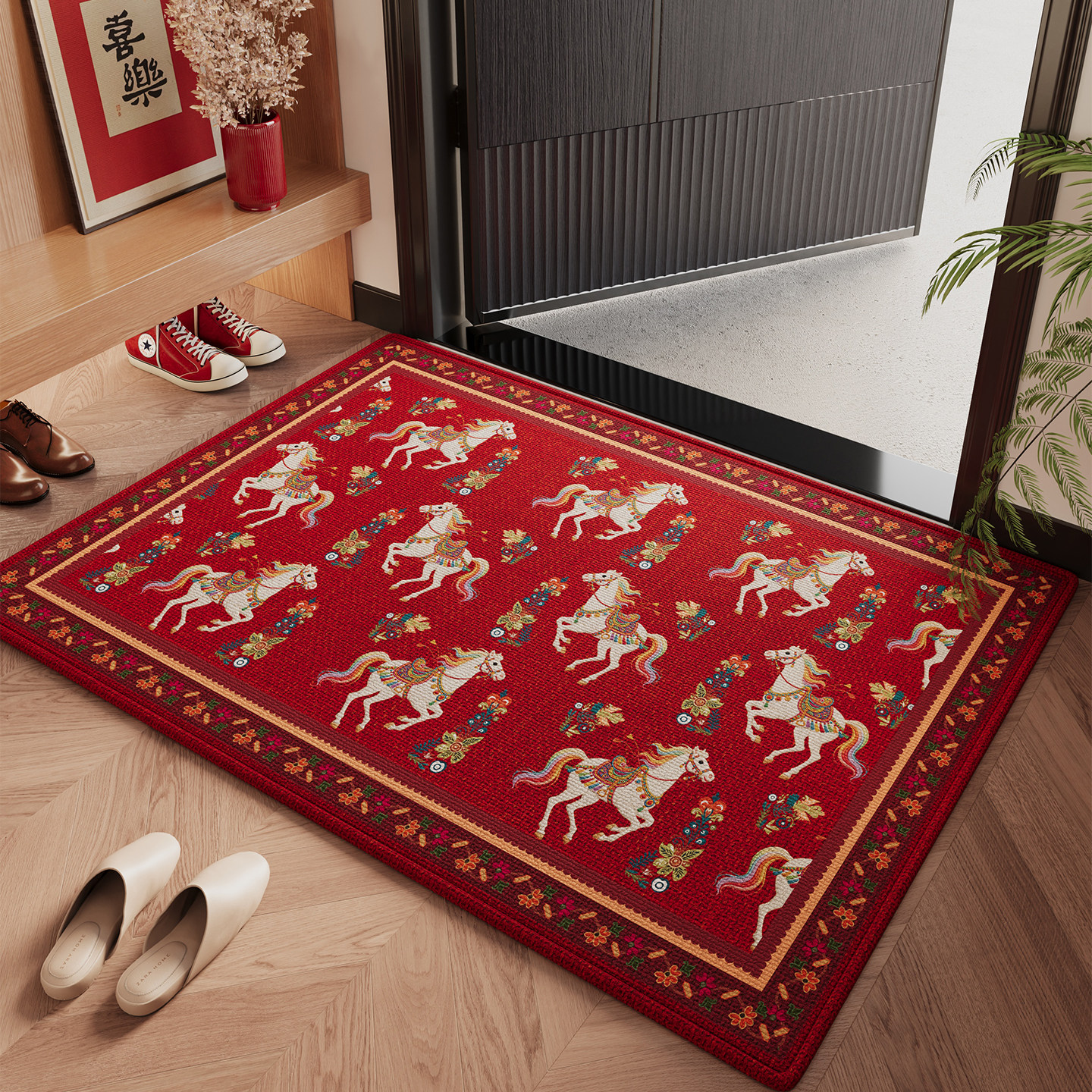 红色马年入户门地垫喜庆玄关防滑脚垫耐脏除尘可裁剪地毯门垫定制,居家布艺,入户地垫,淘宝优惠券,粉丝福利购,淘宝优惠卷