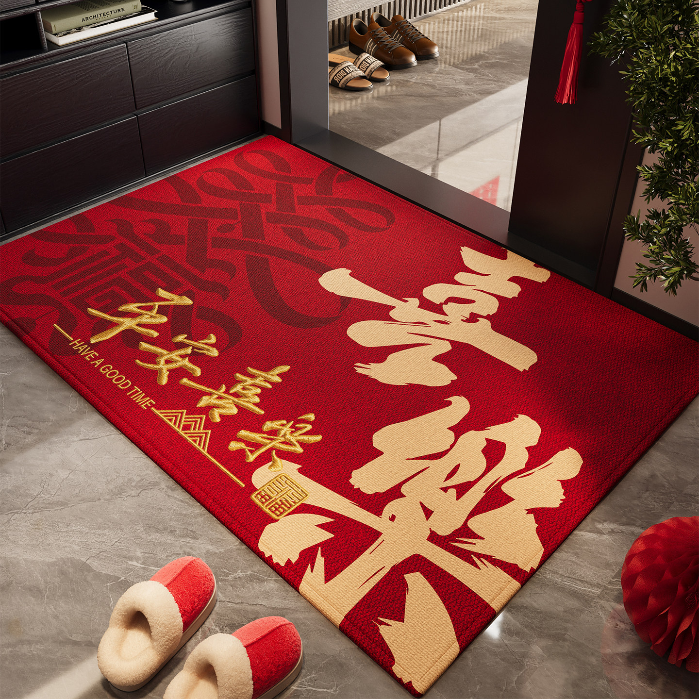 入户门地垫新中式脚垫别墅玄关大门口防滑地毯耐脏除尘可手洗门垫