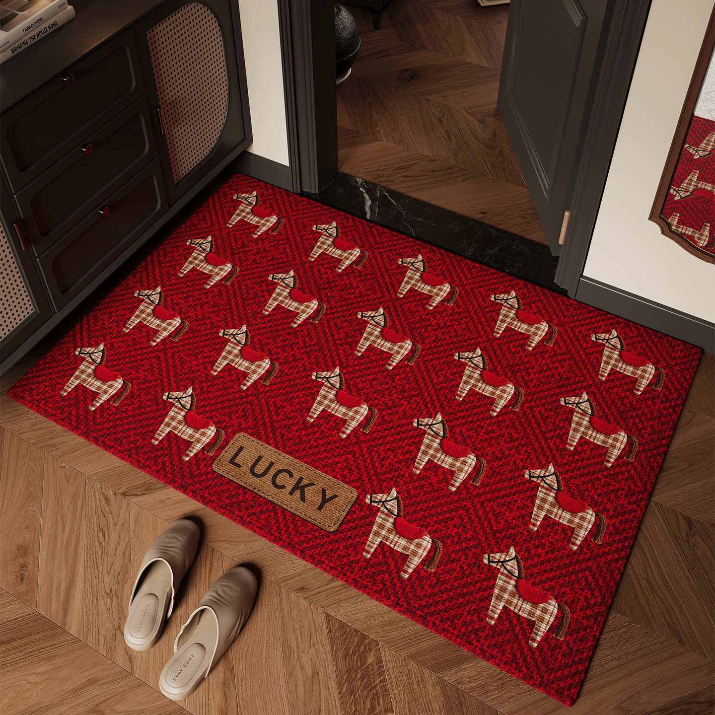 红色喜庆玄关入户门地垫新年2026新款防滑脚垫耐脏除尘高级感地毯,居家布艺,入户地垫,淘宝优惠券,粉丝福利购,淘宝优惠卷
