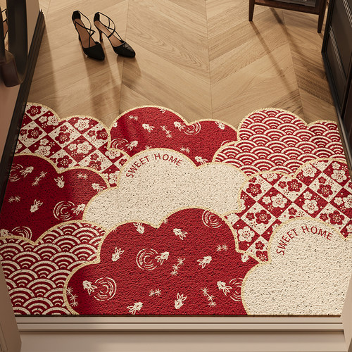 PVC红色丝圈入户门地垫防滑防水耐脏地毯喜庆高级感玄关定制脚垫