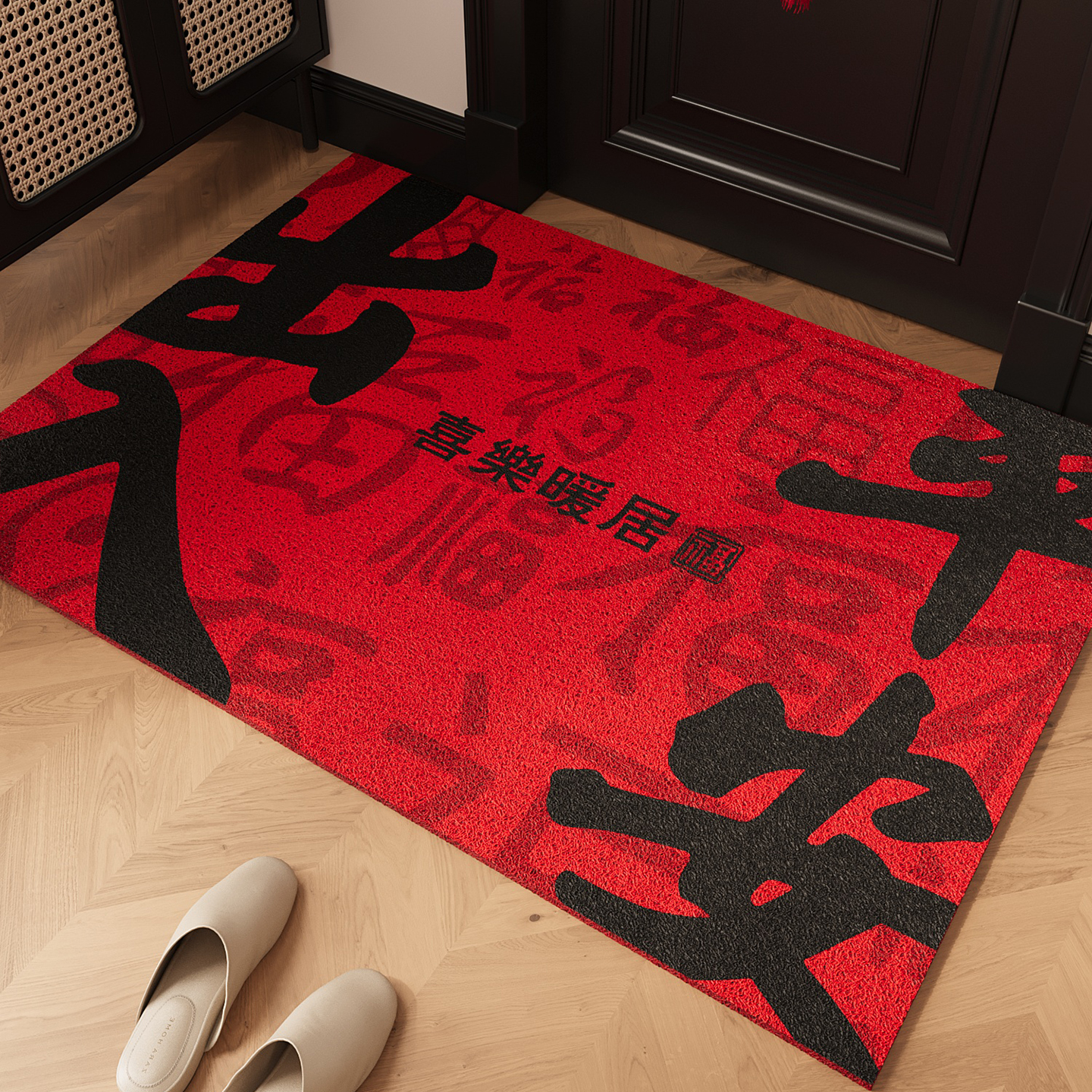 入户门地垫丝圈红色高级感防滑脚垫耐脏除尘玄关地毯门口喜庆门垫