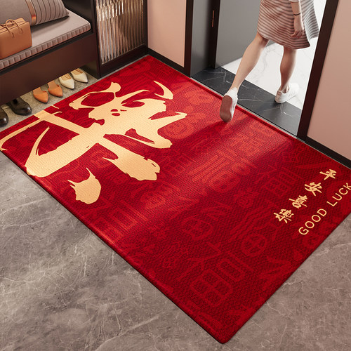 蛇年红色入户门地垫大门口耐脏免洗进门脚垫玄关家用防滑地毯定制
