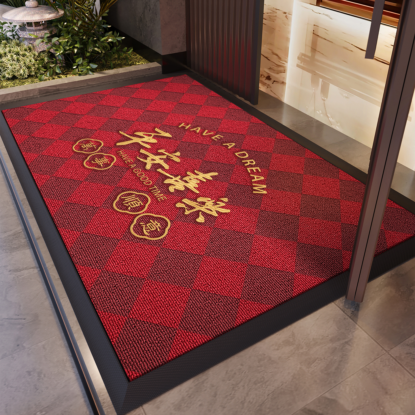 红色入户门地垫大门口进门脚垫新年别墅家用防滑地毯耐脏加厚门垫